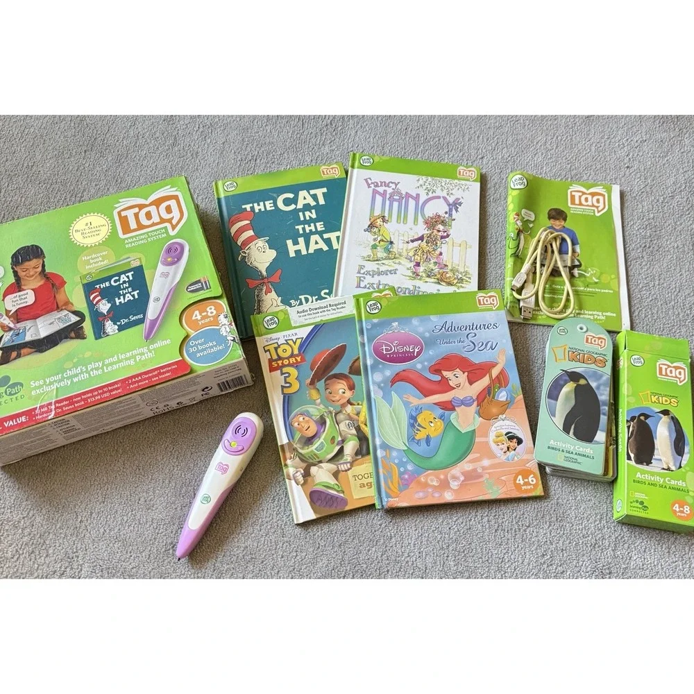 LeapFrog Tag‎ Reading System W/4 Books Toy Story Fancy Nancy Ariel Cat Working